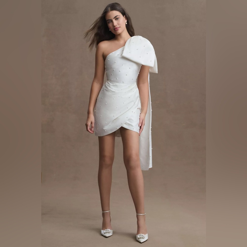 Sachin & Babi Pippa One-Shoulder Pearl-Embellished Mini Dress, Worn Once, Size 4
